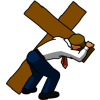 Man wearing tie picking up a cross