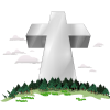 Large cross towering over a forest