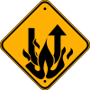 U Turn sign with arrow turning from flames