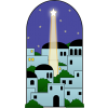Bethlehem with a star shining down upon it