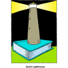 This is a drawing of a LIghthouse sitting on top of a bible. Below are the words, &quot;God's Lighthouse.&quot; Truly, the Word of God leads people in dark waters back to land and safety.