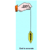 This is a cartoon image of a person's arm holding a plumb line with the words, &quot;God is accurate.&quot;