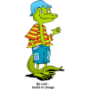 This is a comic drawing of a beachy looking alligator, smiling. Below are the words, &quot;Be cool - God's in charge.&quot;