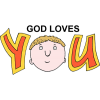 This is a drawing of the saying God Loves You with a face in the &quot;o&quot; on the word &quot;you.&quot;