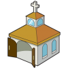 This is a graphic of a small box-like church.