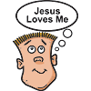 Man's face with the words 'Jesus loves me'