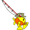 Walking fish carrying fishing pole over shoulder