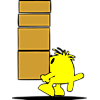 This is an image of a young Christian fish carrying a stack of boxes.