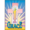 This is a clip art of a candle inside of a cross with the words "Grace" under it.