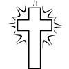 Cross with star burst from behind - black & white line art