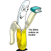 A clip art of a banana cartoon character holding a Bible. Wording: The Bible makes us fruitful. What a great way to talk about fruitfulness!