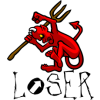 Satan very mad jumping on the word LOSER