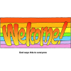 The Word: Welcome on top of a Rainbow Background