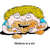 This is a funny clip art, a comical drawing of someone stuffing their face with food. The purpose is to illustrate gluttony.