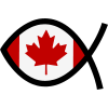 Christian fish painted with Canada's flag
