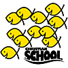 Here's a image of a school of fish. The fish are in the &quot;Christian fish&quot; style and they are all smiling. In a comical play-on-words style the text reads &quot;Christian School&quot;
