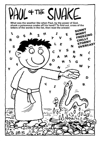 Sunday School Activity Sheet: Paul and the Snake