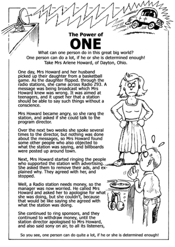 Sunday School Activity Sheet: Story The Power of One