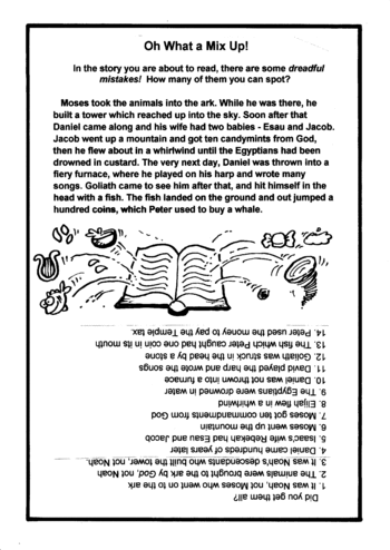 Sunday School Activity Sheet: Mixed up Bible Story