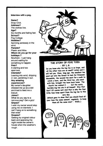 Sunday School Activity Sheet: Interview with a peg