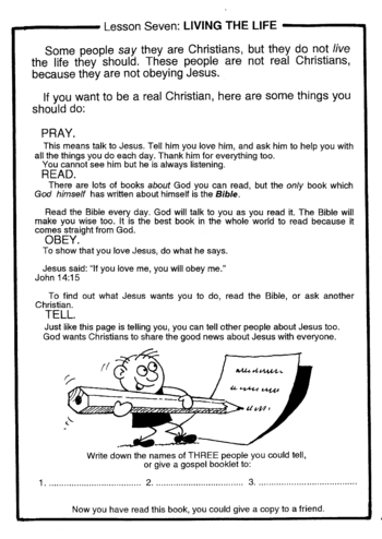 Sunday School Activity Sheet: Lesson 8: LIVING THE LIFE
