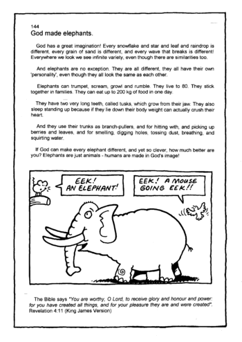 Sunday School Activity Sheet: 144 - God made elephants