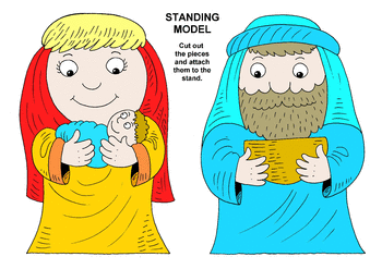 Sunday School Activity Sheet: Standing Joseph and Mary - color